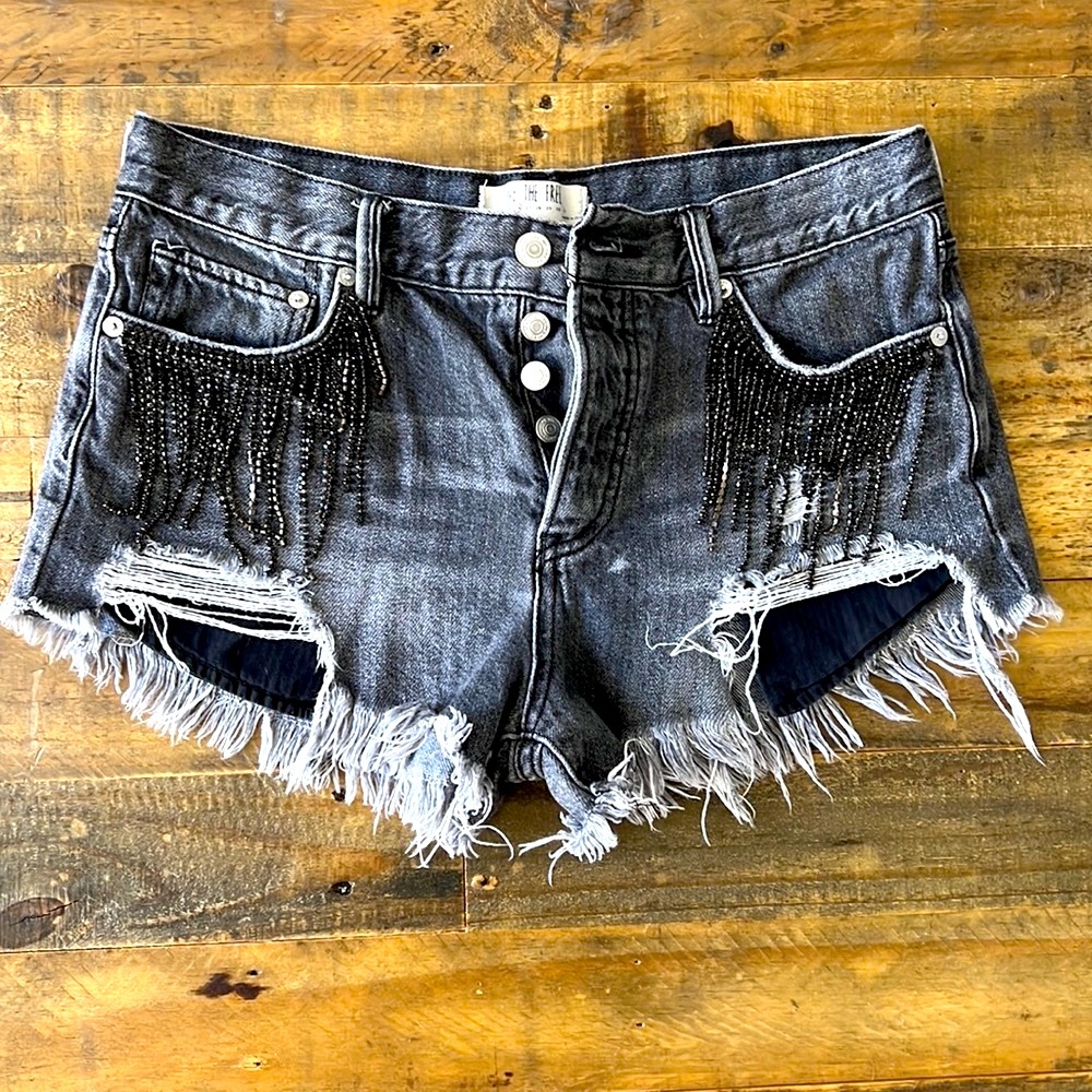 Custom Black Rhinestone Fringe Free People Shorts